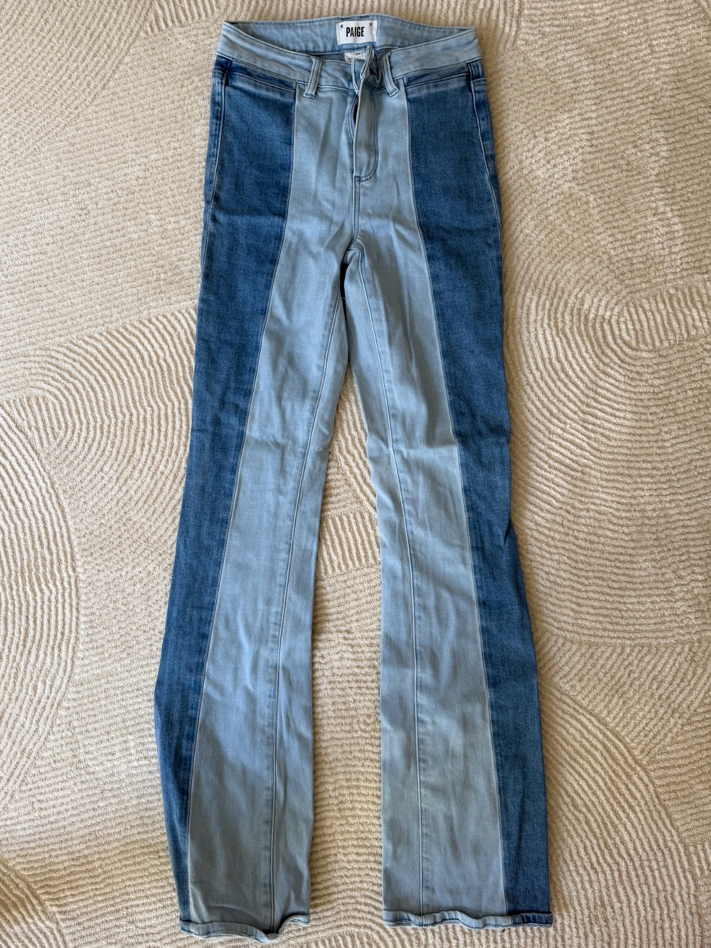 PAIGE High Rise Laurel Canyon Two-Tone Blue Bootcut Jeans, 26